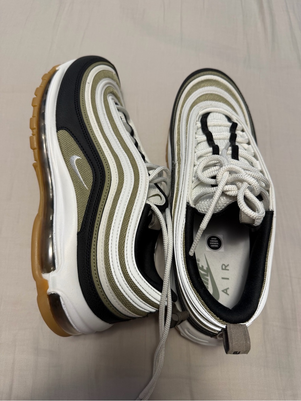 Men’s White and Olive Athletic Sneakers - Nike Air 97